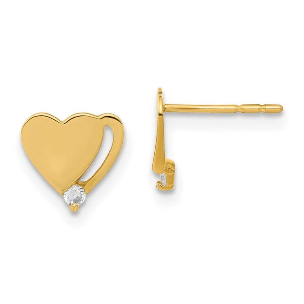 Kids 14k Yellow Gold & CZ 8mm Polished Shadow Heart Post Earrings